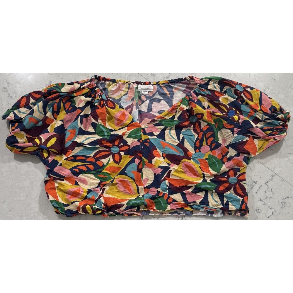 Velvet by Graham & Spencer Robin Matisse Printed Linen Blouse Top Womens Small